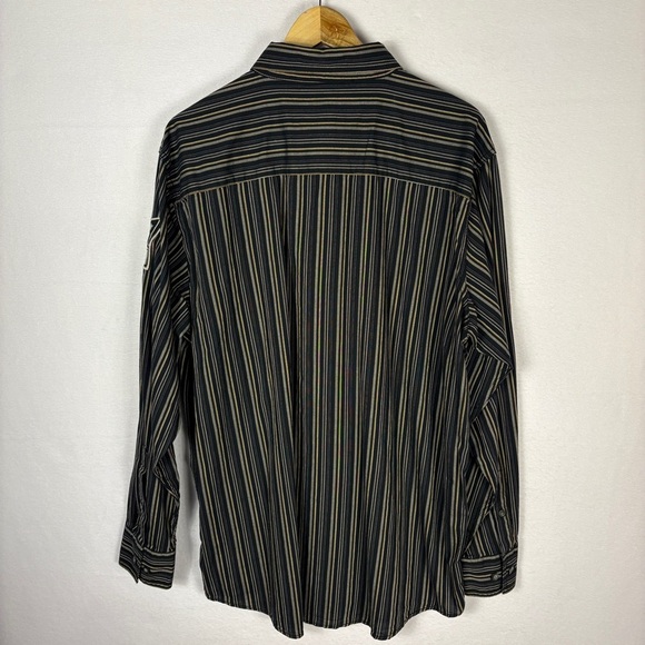 Harley-Davidson Logo Black and Gray Striped Button Down Shirt - Picture 2 of 7